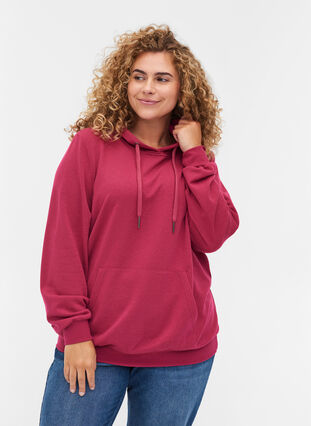 Sweatshirt med huva och ficka, Sangria, Model image number 0