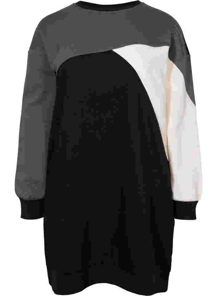 Lång sweatshirt med blockfärger, Black Color Block, Packshot image number 0