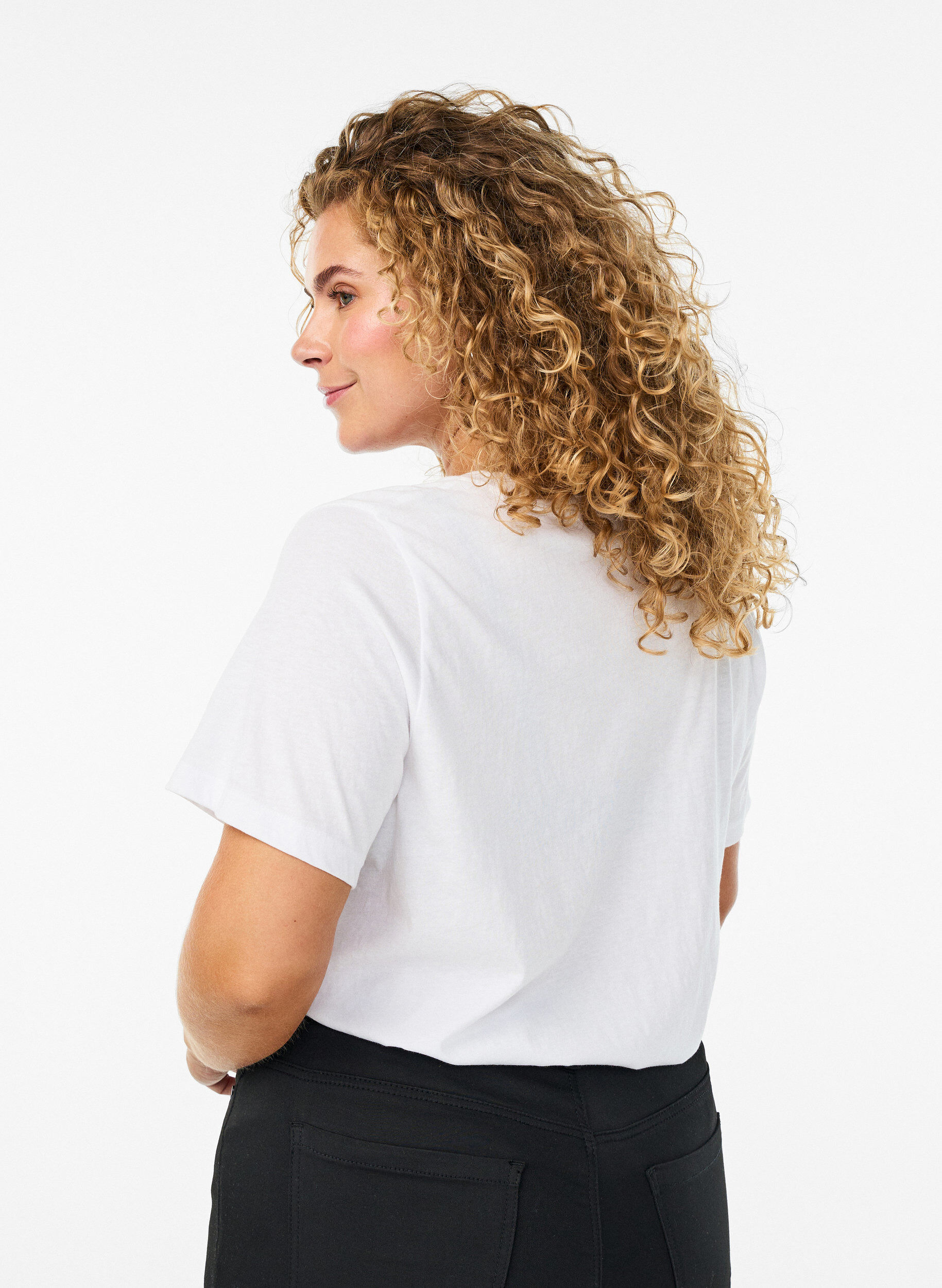 Zizzi Kort&auml;rmad t-shirt med v-hals, Vit, Model image number 2