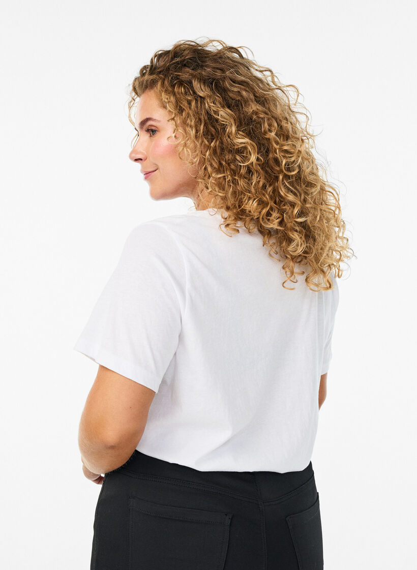 Kort&auml;rmad t-shirt med v-hals, Vit, Model image number 2