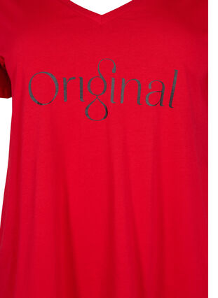 V-ringad t-shirt i bomull med texttryck, Tango Red ORI, Packshot image number 2