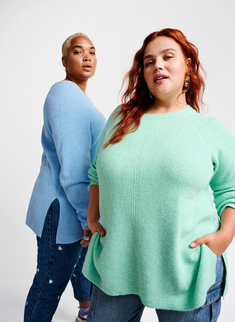 Melerad tröja med slits i sidan, Cabbage/White, Image image number 0