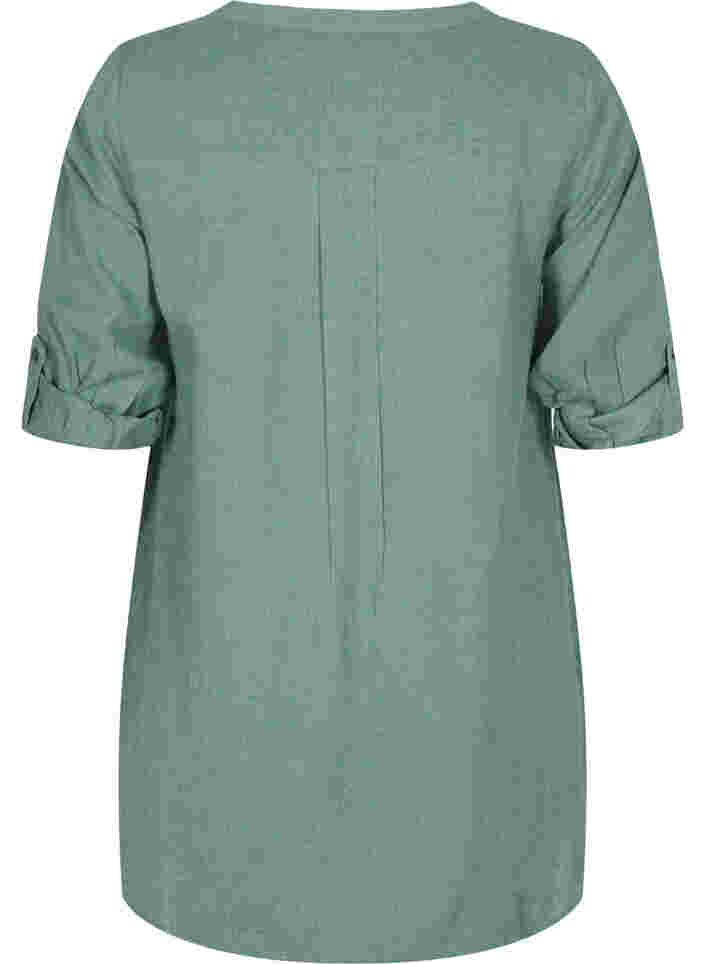 Lång skjorta med 3/4-ärmar och v-ringning, Balsam Green, Packshot image number 1