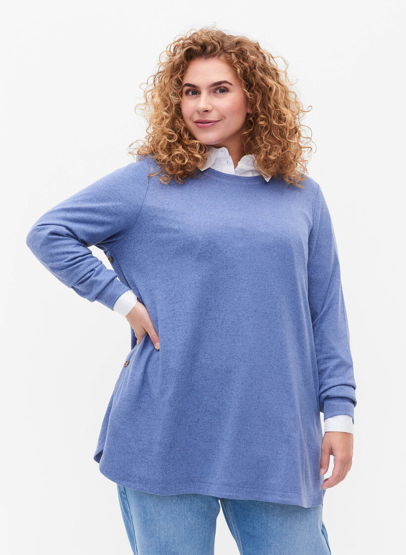 Melerad blus med knappar, Colony Blue Melange, Model image number 0