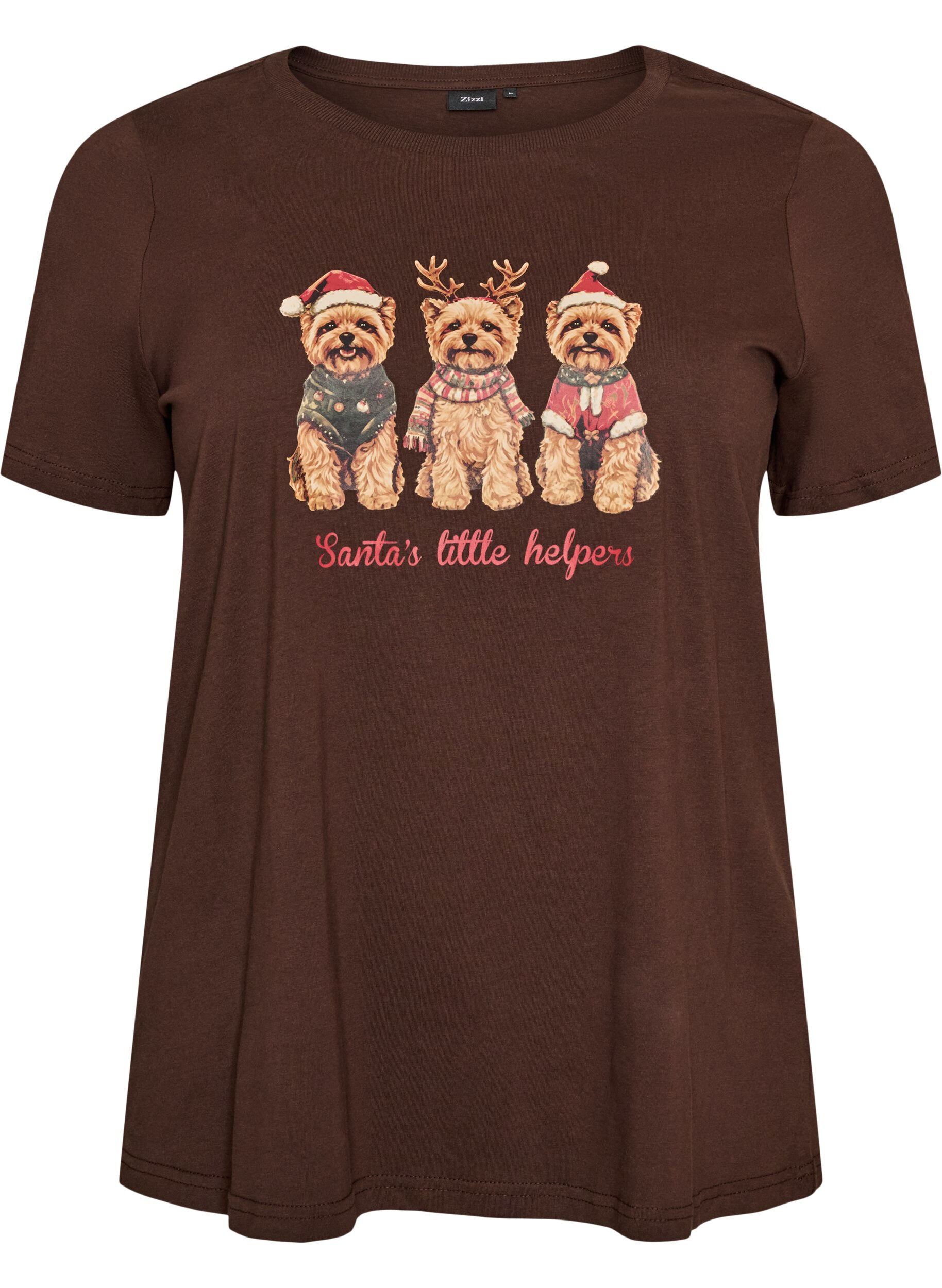 ZizziJul-t-shirt i ekologisk bomull, Brun, Packshot image number 0