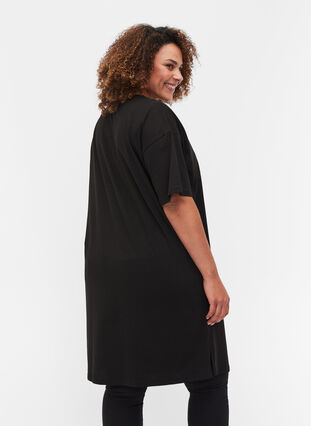 T-shirtklänning i bomull med mönster, Black w. Black, Model image number 1