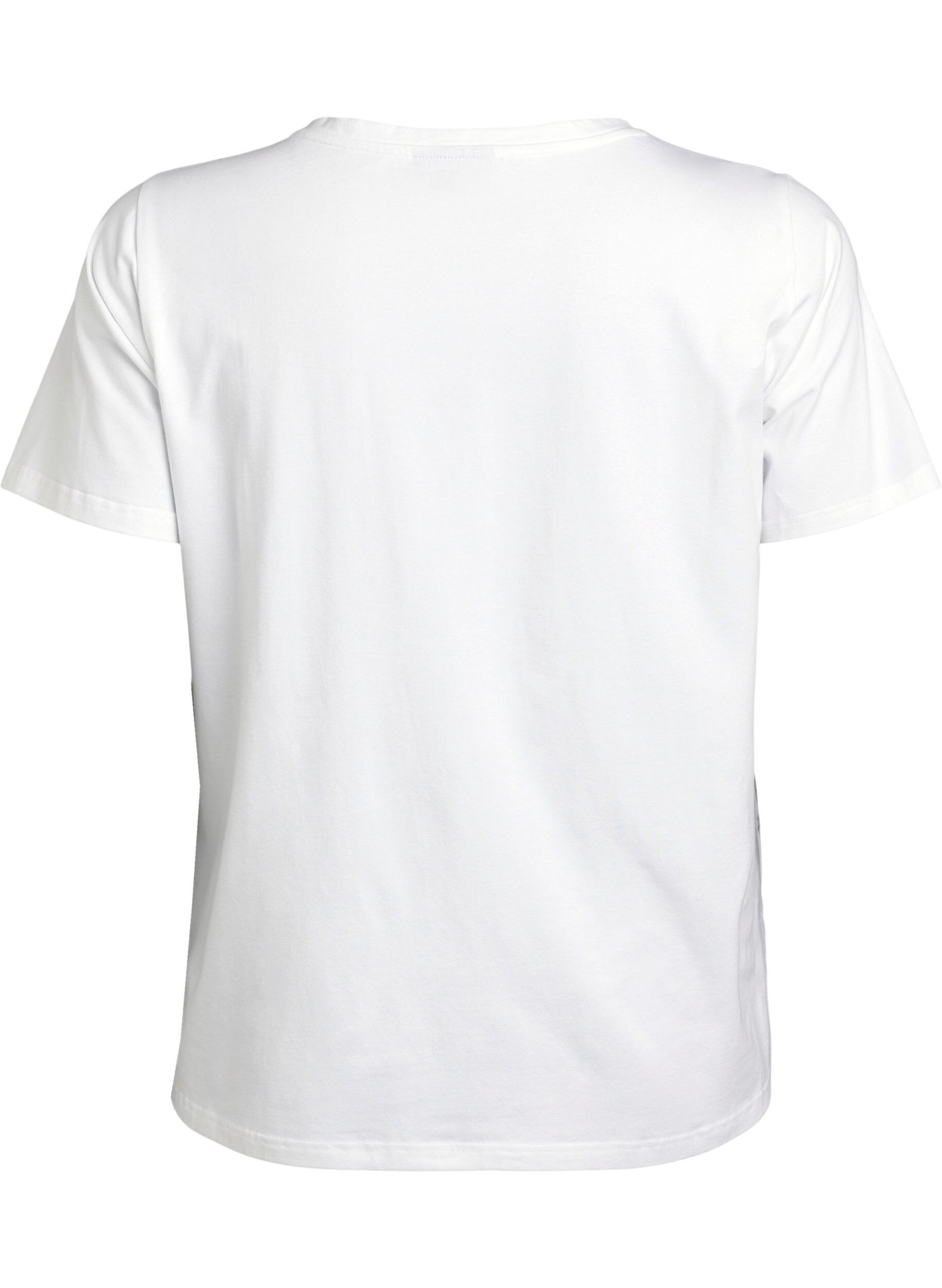 Zizzi T-shirt i ekologisk bomull med blommigt tryck, B. White w. Rose, Packshot image number 1