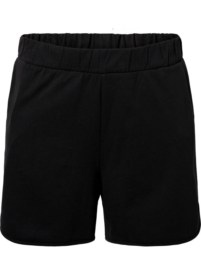 Enfärgade sweatshirtshorts med fickor, Black, Packshot image number 0