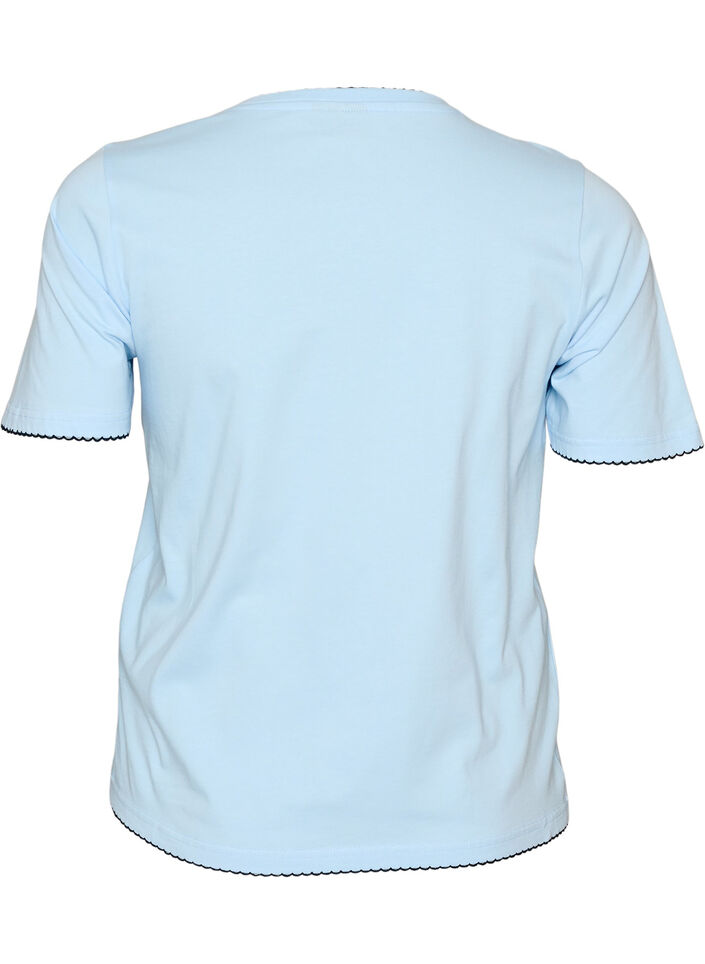 T-shirt i bomull med v&aring;giga kontrasterande kanter, Bl&aring;, Packshot image number 1