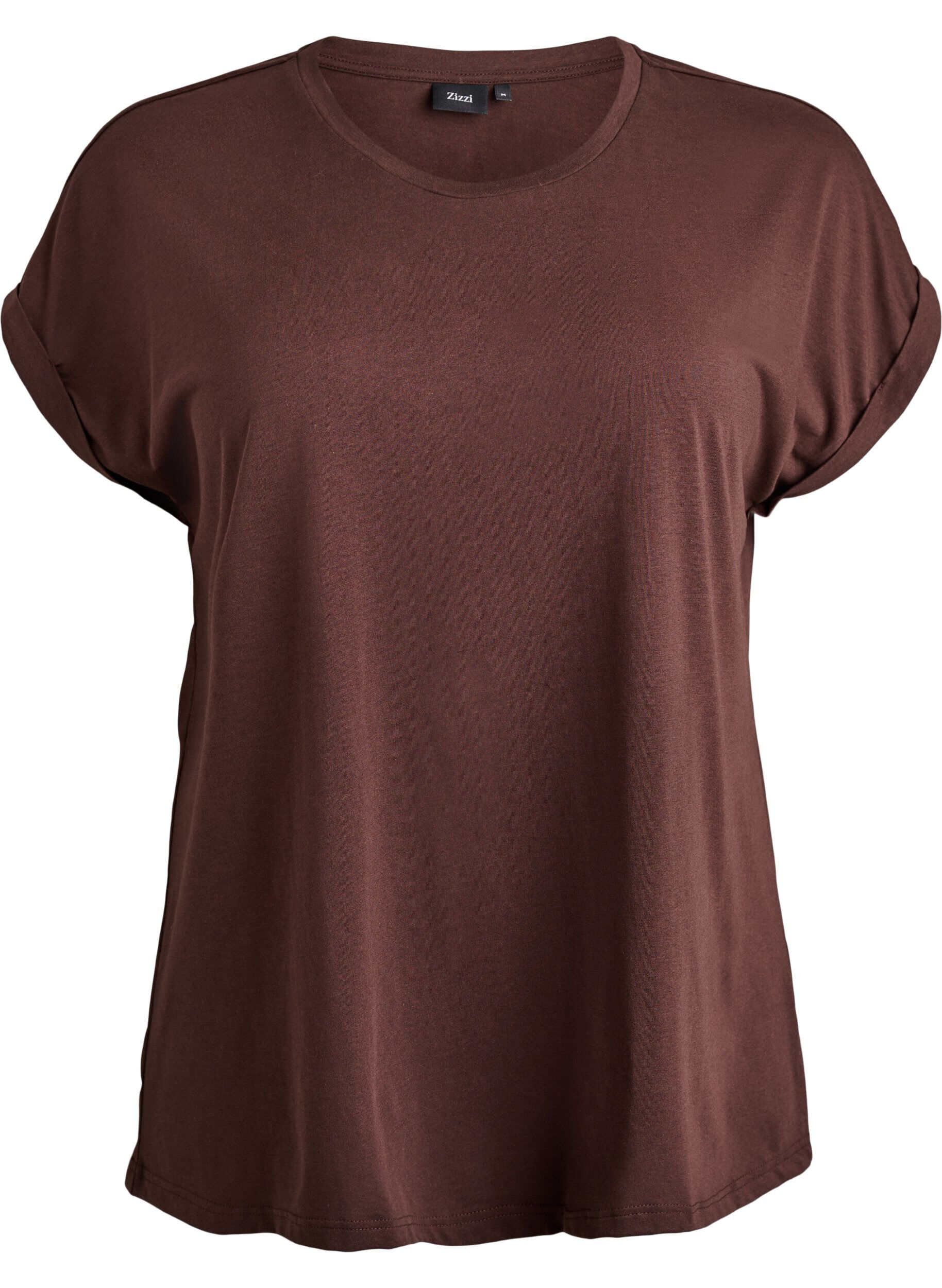 ZizziKort&auml;rmad t-shirt i bomullsmix, Brun, Packshot image number 0