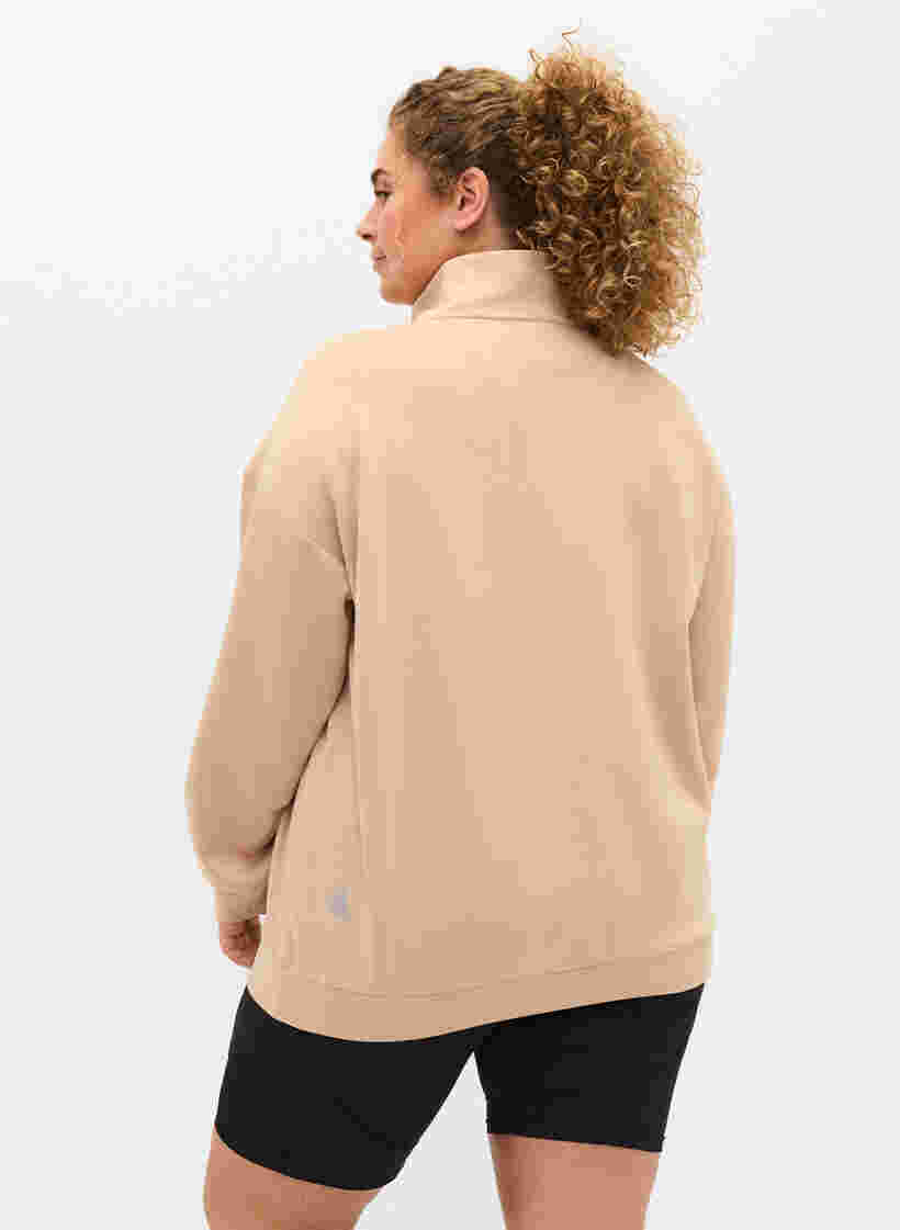 Höghalsad sweatshirt med dragkedja, Oatmeal, Model image number 1