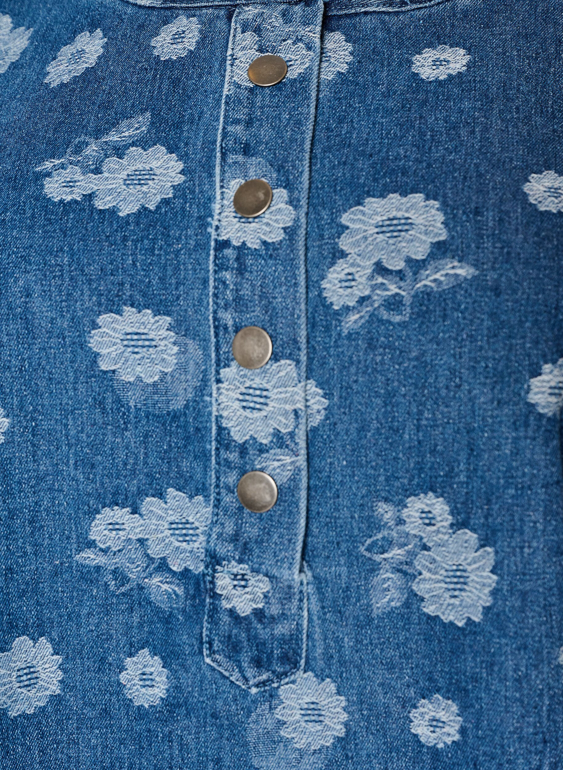 ZizziA-linjeformad kl&auml;nning i denim med blommigt m&ouml;nster, Bl&aring;, Packshot image number 2