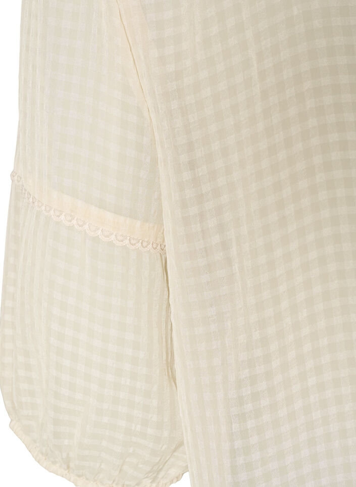 Blus i seersucker med knytband, Beige, Packshot image number 3