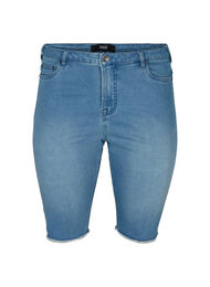 Kroppsnära jeansshorts med råa kanter, Blue Denim