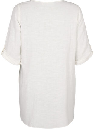 3/4-ärmad tunika i bomullsblandning med linne, Off-White, Packshot image number 1
