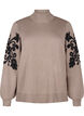 Stickad blus med broderi, Desert Taupe Comb, Packshot image number 0
