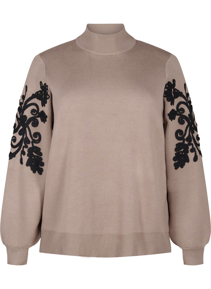Stickad blus med broderi, Desert Taupe Comb, Packshot image number 0
