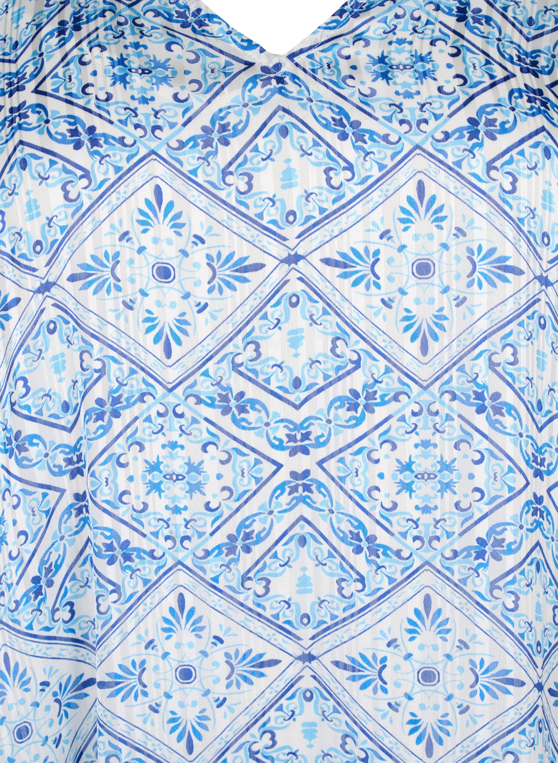 Zizzi M&ouml;nstrad kl&auml;nning med v-ringning och trekvarts&auml;rmar, Birch Graphic AOP, Packshot image number 2