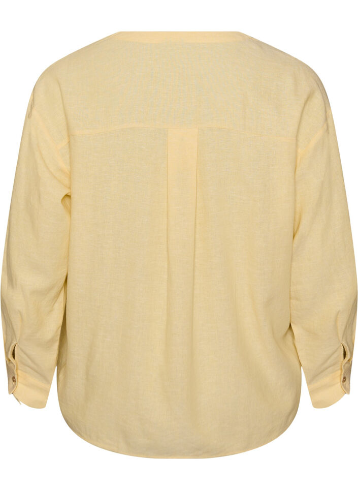 Blus i linne och viskos med v-ringning, Gul, Packshot image number 1