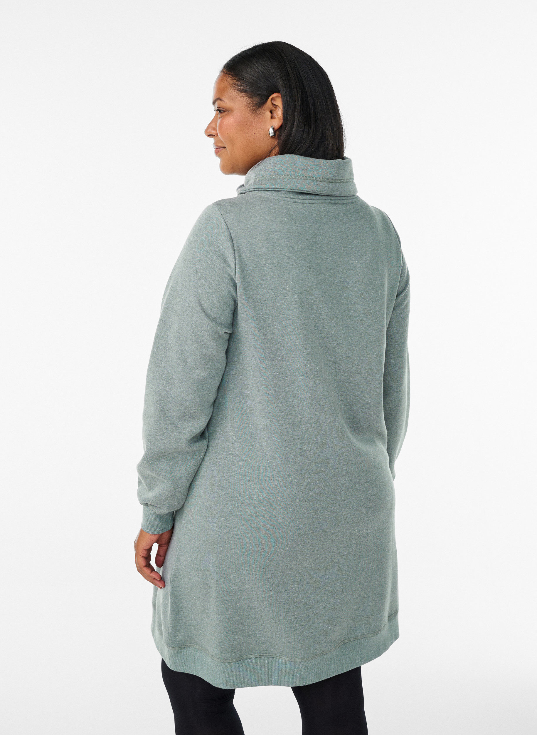 ZizziKort sweatshirtkl&auml;nning med h&ouml;g krage och fickor, Gr&ouml;n, Model image number 2
