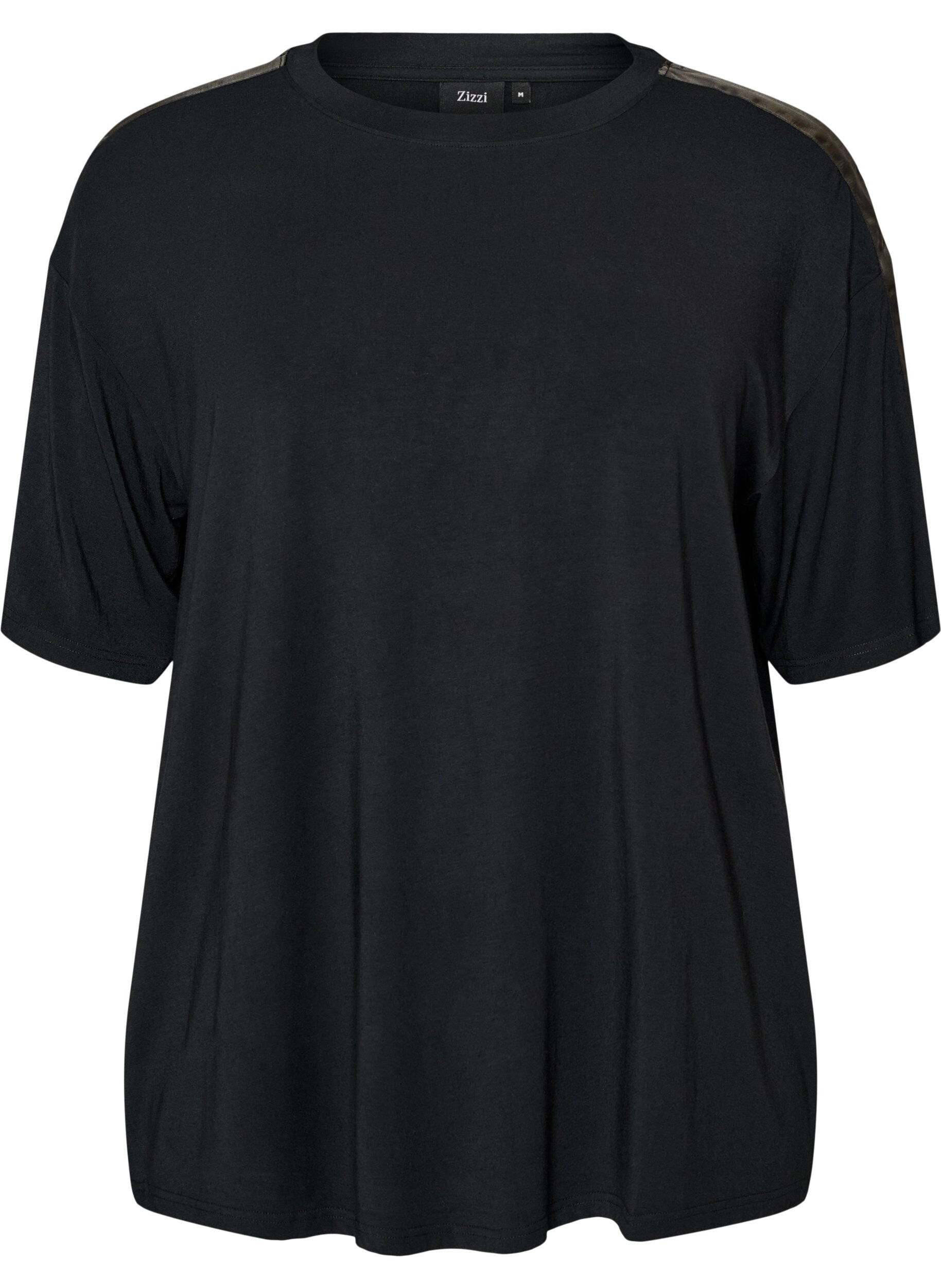 ZizziNatt-t-shirt i modal med kontrastband, Svart, Packshot image number 0