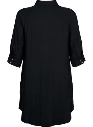 Lång viskosskjorta med fickor och 3/4-ärmar, Black, Packshot image number 1