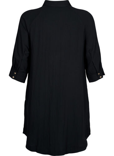 Lång viskosskjorta med fickor och 3/4-ärmar, Black, Packshot image number 1