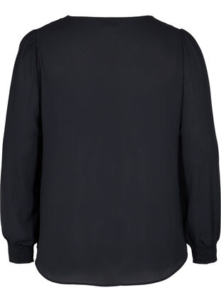 Skjorta med v-ringning och smock, Black, Packshot image number 1