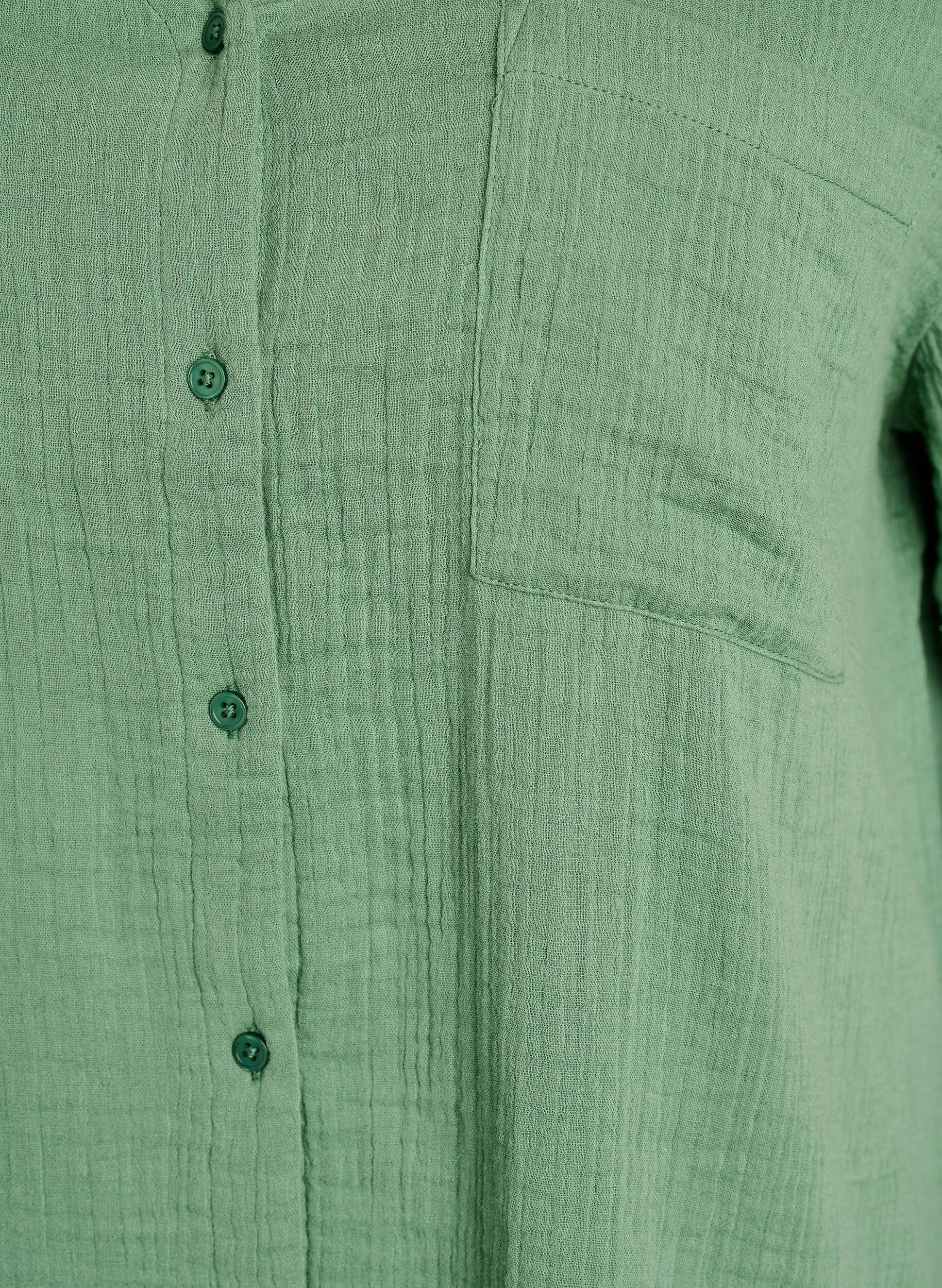 Zizzi Blus i bomullsmuslin med korta &auml;rmar, Gr&ouml;n, Packshot image number 2