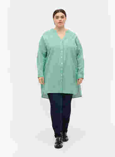 Randig bomullsskjorta med 3/4-ärmar, Jolly Green Stripe, Model image number 1