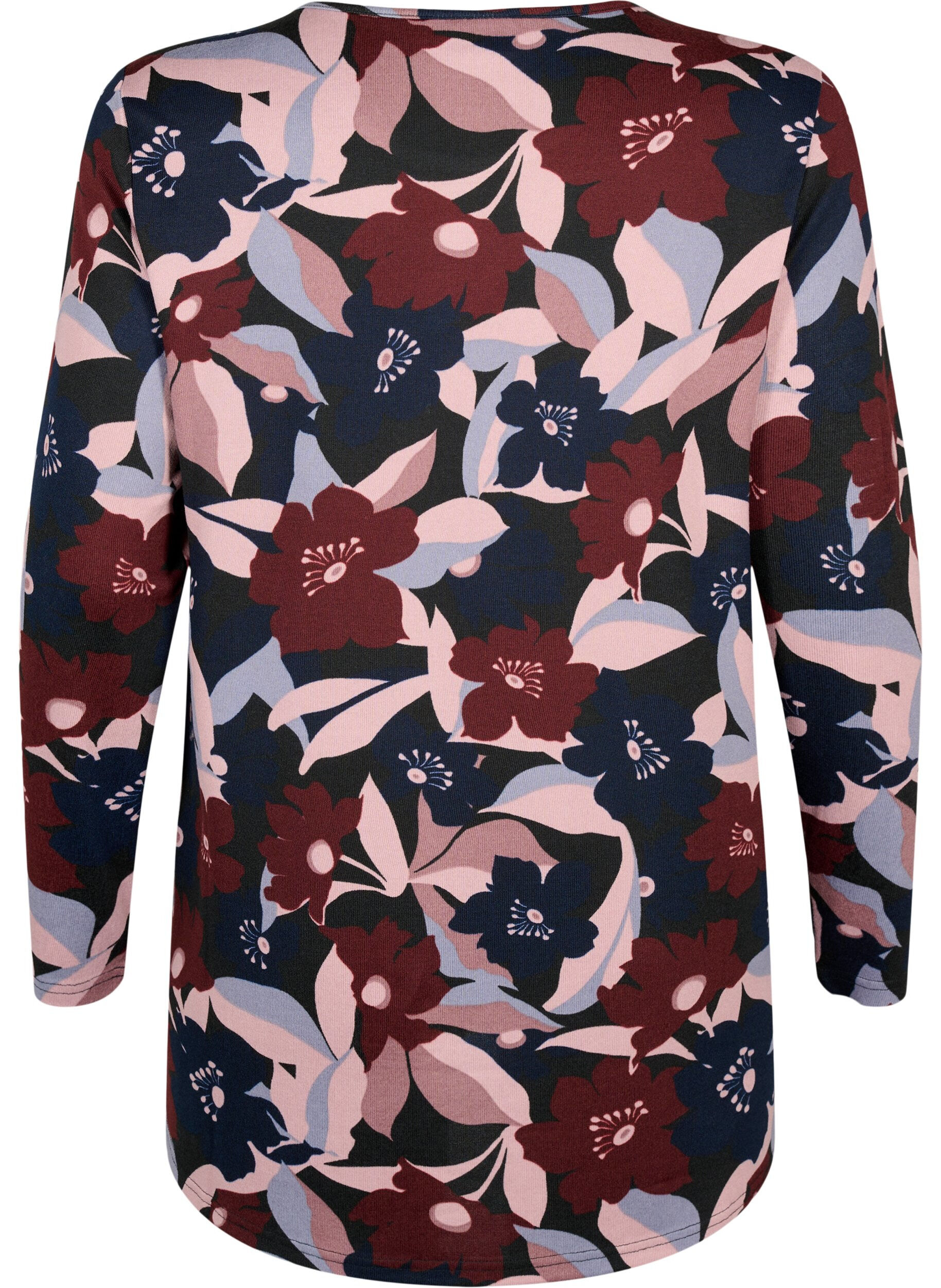 Zizzi Blommig blus med l&aring;nga &auml;rmar, Black Rose Flower, Packshot image number 1
