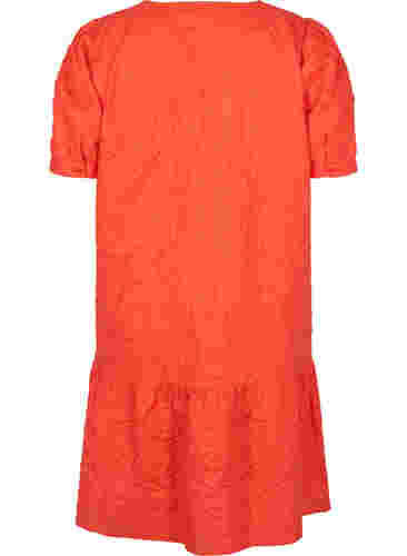 Strukturerad klänning med korta puffärmar, Mandarin Red, Packshot image number 1