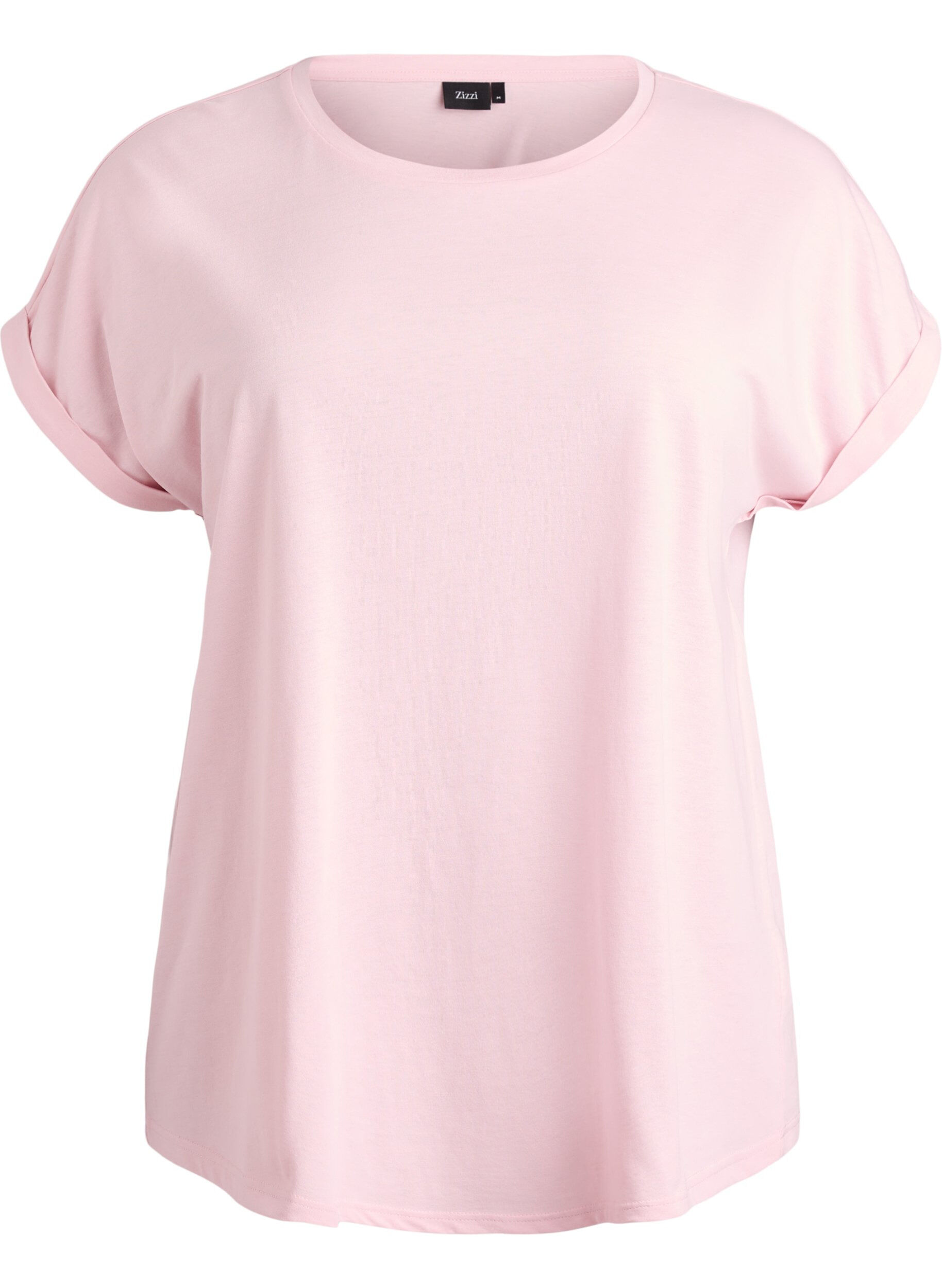 ZizziKort&auml;rmad t-shirt i bomullsmix, Rosa, Packshot image number 0