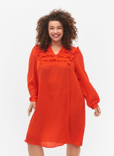 Långärmad klänning med volanger, Orange.com, Model image number 0