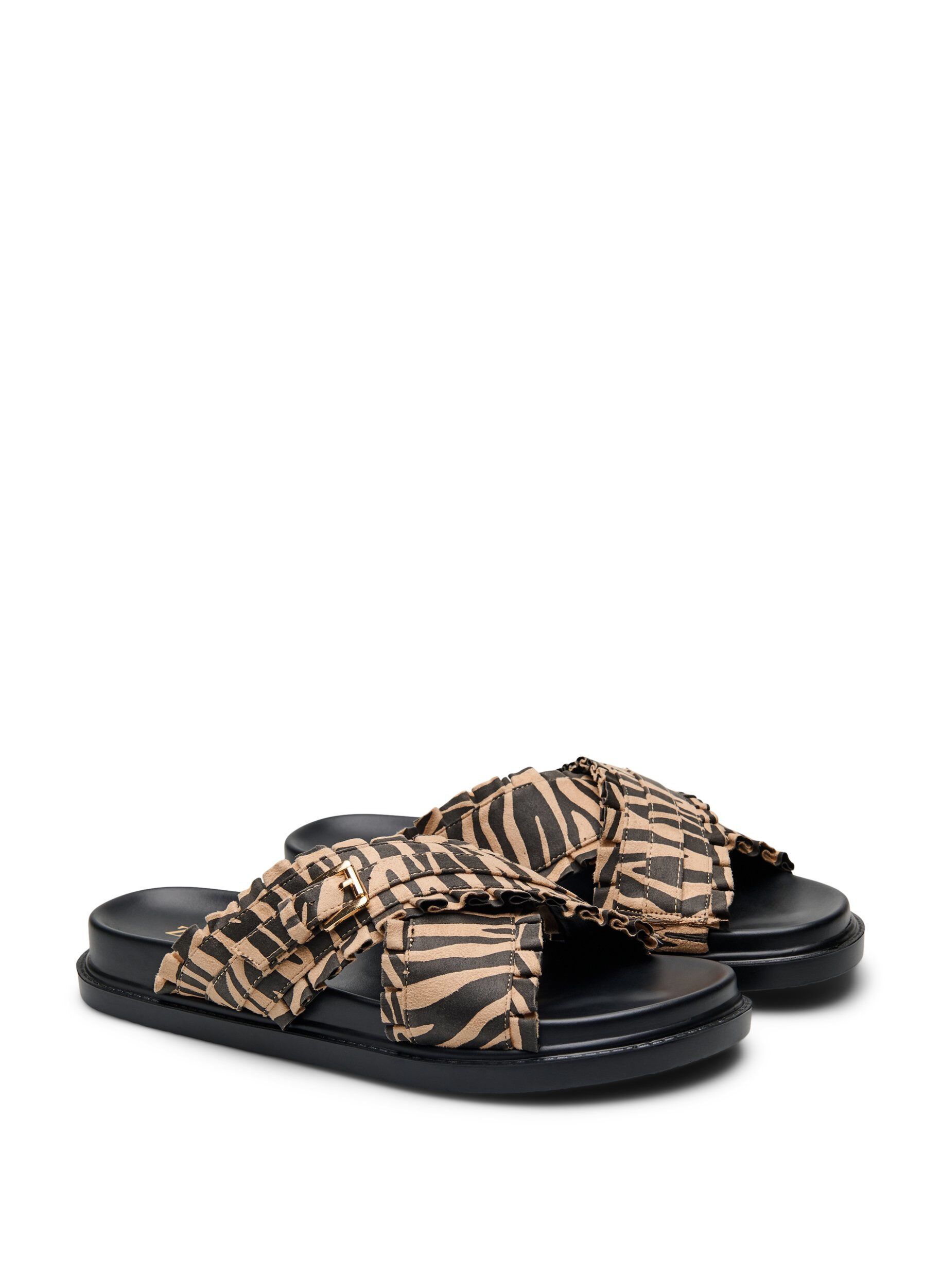 Zizzi Wide fit - Sandal med korslagda remmar och volangkanter, Brun, Packshot image number 1