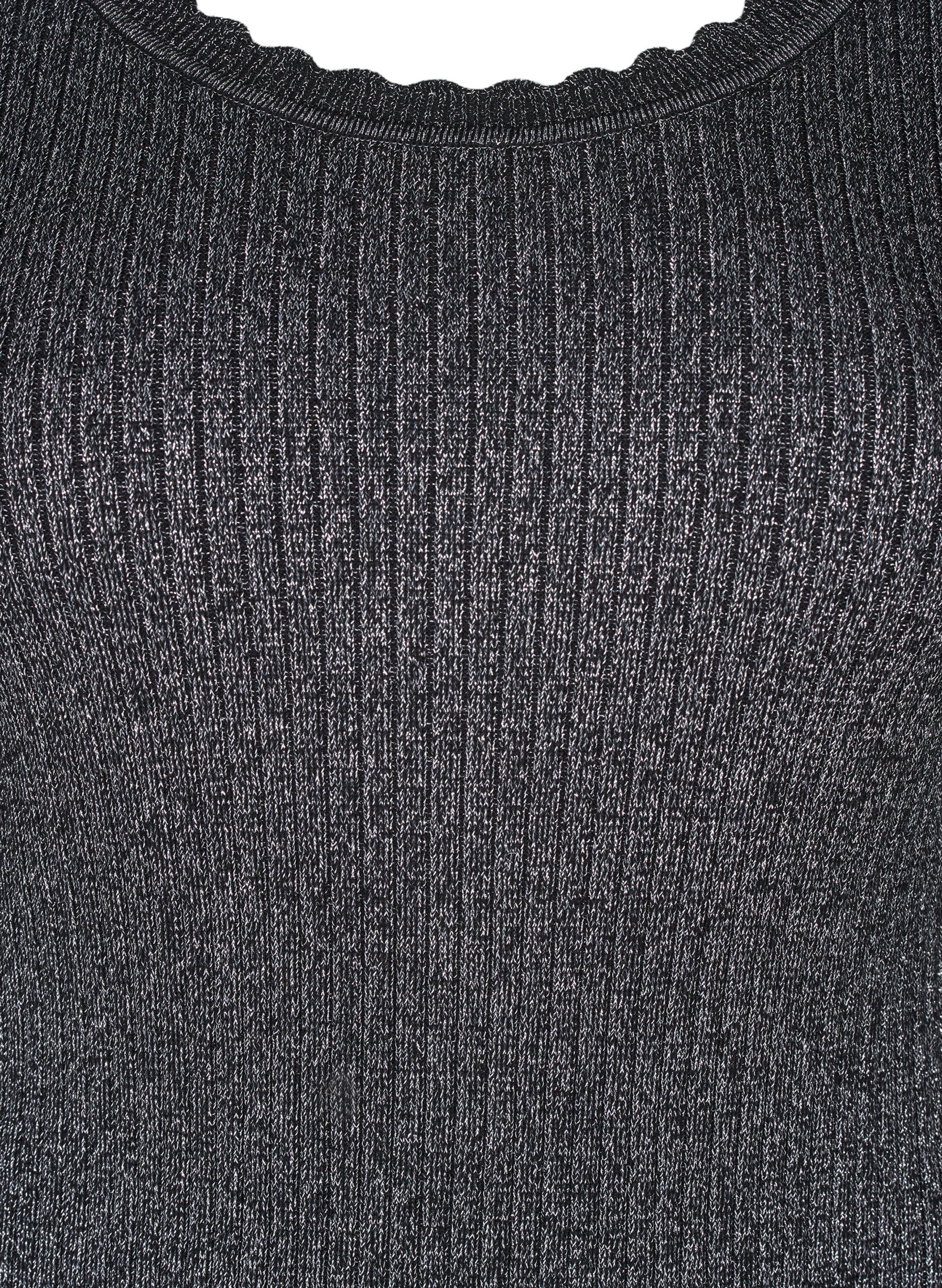 Zizzi &Aring;tsittande stickad blus med glittertr&aring;d, Svart, Packshot image number 2