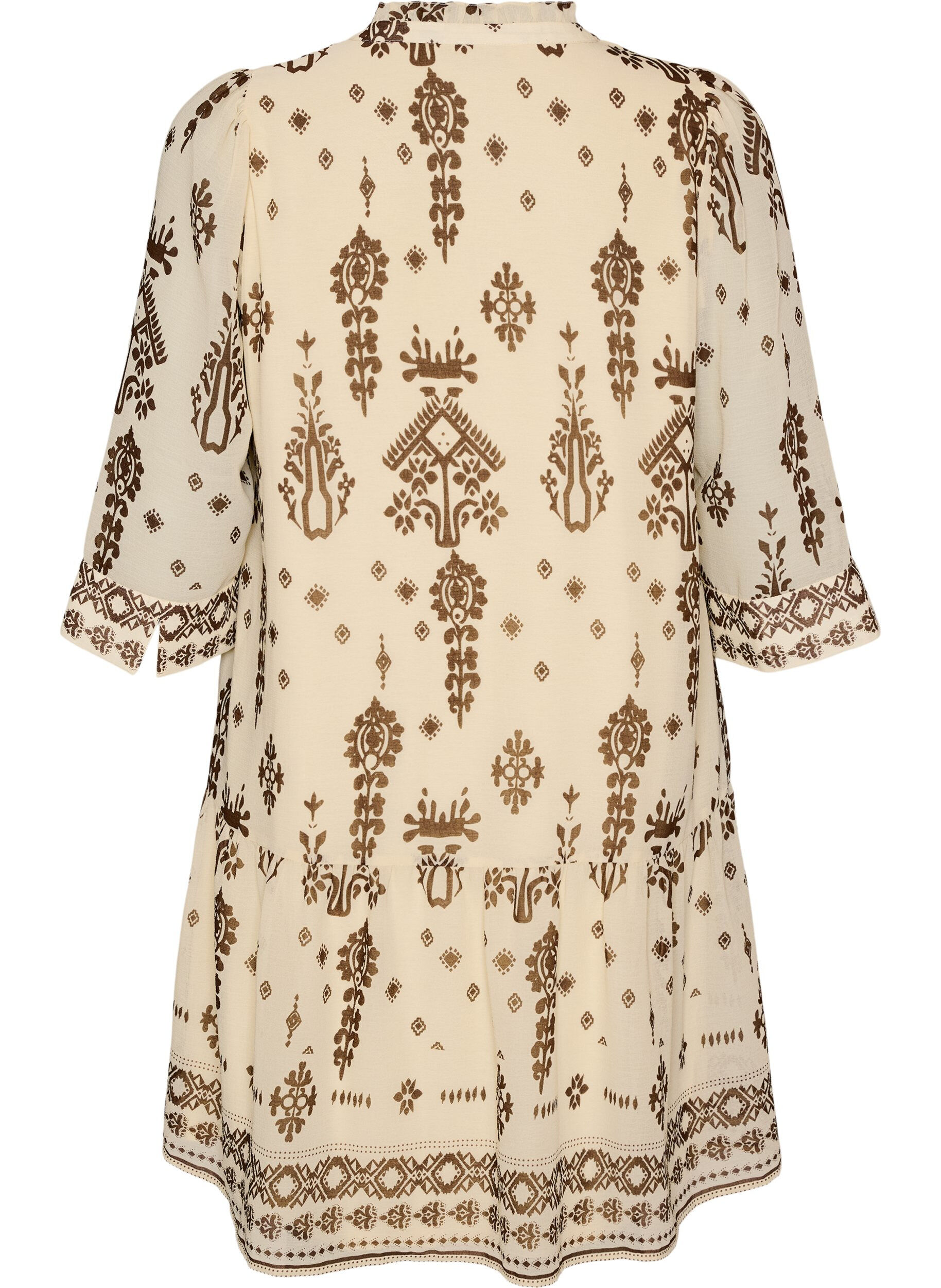 ZizziKl&auml;nning med ornamenttryck och volangkrage, Beige, Packshot image number 1