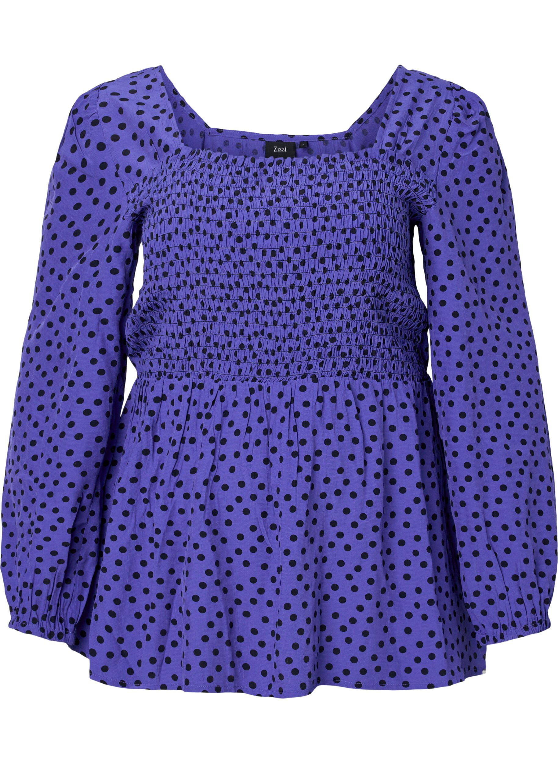 Zizzi Prickig blus i viskos med smock, R.Blue w. Black Dot, Packshot image number 0