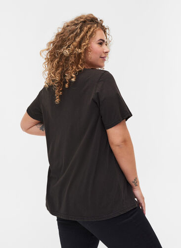 Bomulls-t-shirt med tryck, Black ACID WASH, Model image number 1