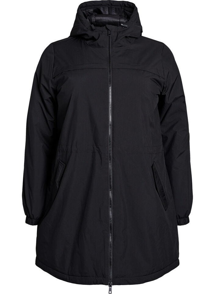 L&auml;tt vadderad parkas med huva, Svart, Packshot image number 0