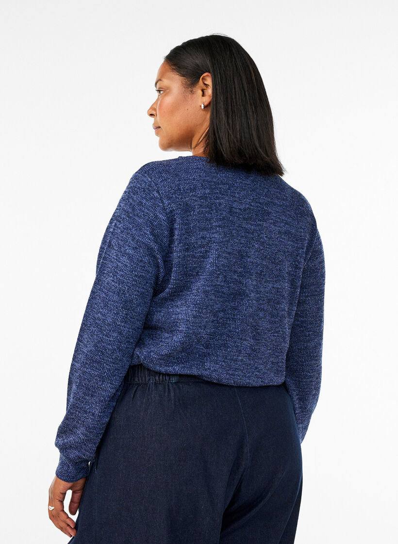 Blus i jersey med v-ringning och l&aring;nga &auml;rmar, Bl&aring;, Model image number 2