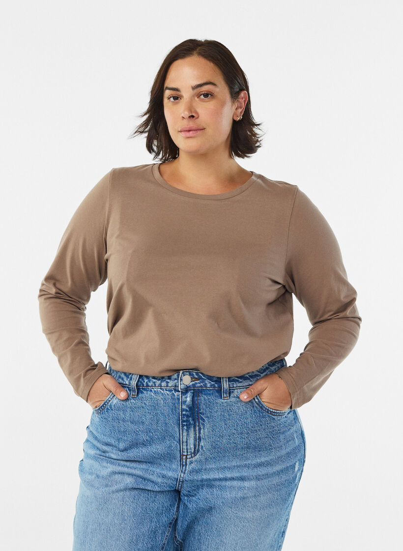 Baslinne i jersey med l&aring;nga &auml;rmar, Brun, Model image number 0
