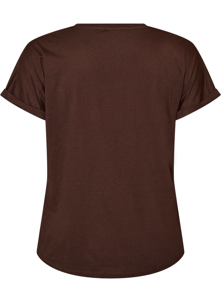 T-shirt i bomull med blommigt m&ouml;nster, Brun, Packshot image number 1