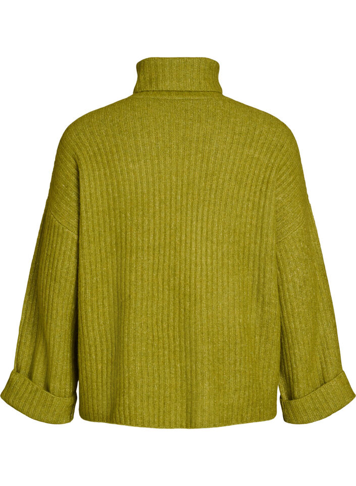 Stickad topp med polokrage, Gr&ouml;n, Packshot image number 1
