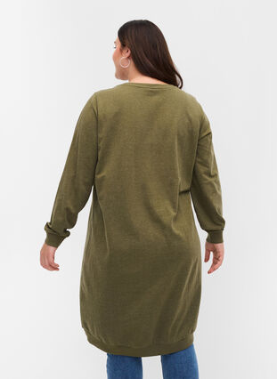 Sweatshirtklänning med långa ärmar, Ivy Green Melange, Model image number 1