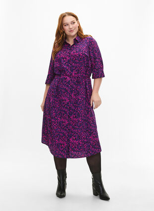 FLASH – Skjortklänning med tryck, Pink Blue AOP, Model image number 2
