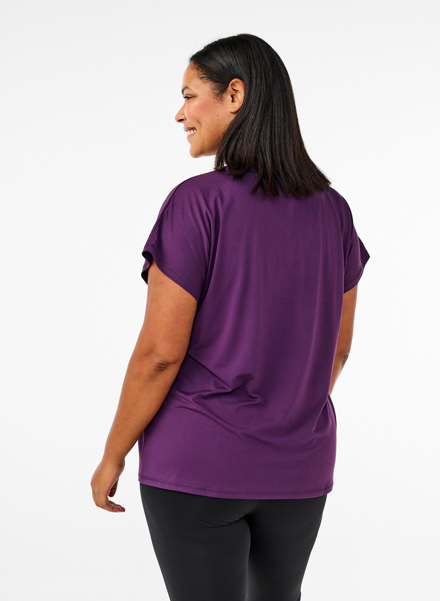 ZizziTr&auml;nings t-shirt med v-ringning och l&ouml;s passform, Lila, Model image number 2