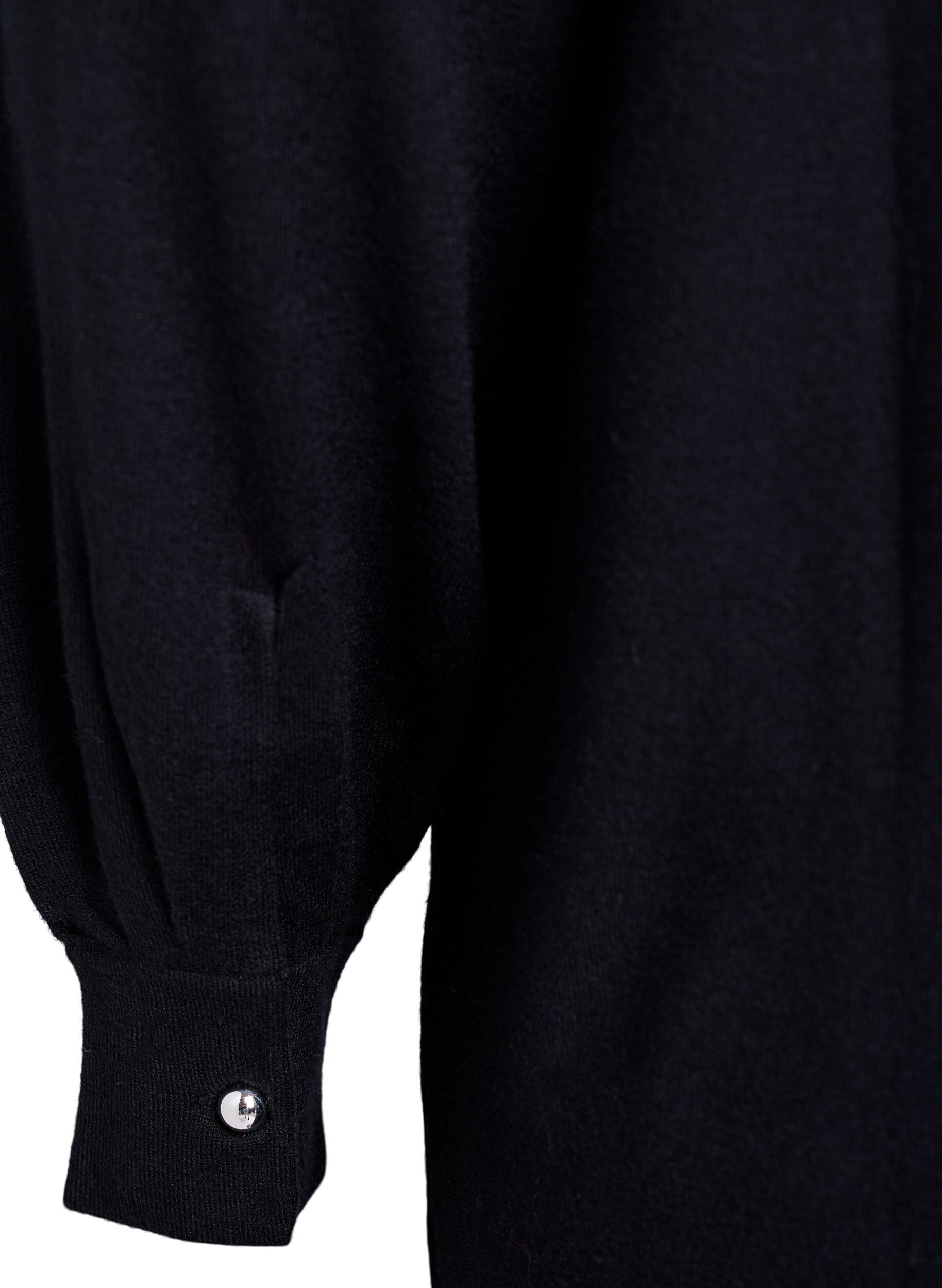 Zizzi Kort stickad kl&auml;nning med raglan&auml;rmar, Svart, Packshot image number 3