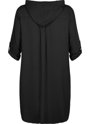 Skjortklänning i viskos med luva och trekvartsärmar, Black, Packshot image number 1