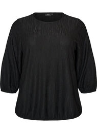 Blus med struktur och 3/4-&auml;rmar, Svart